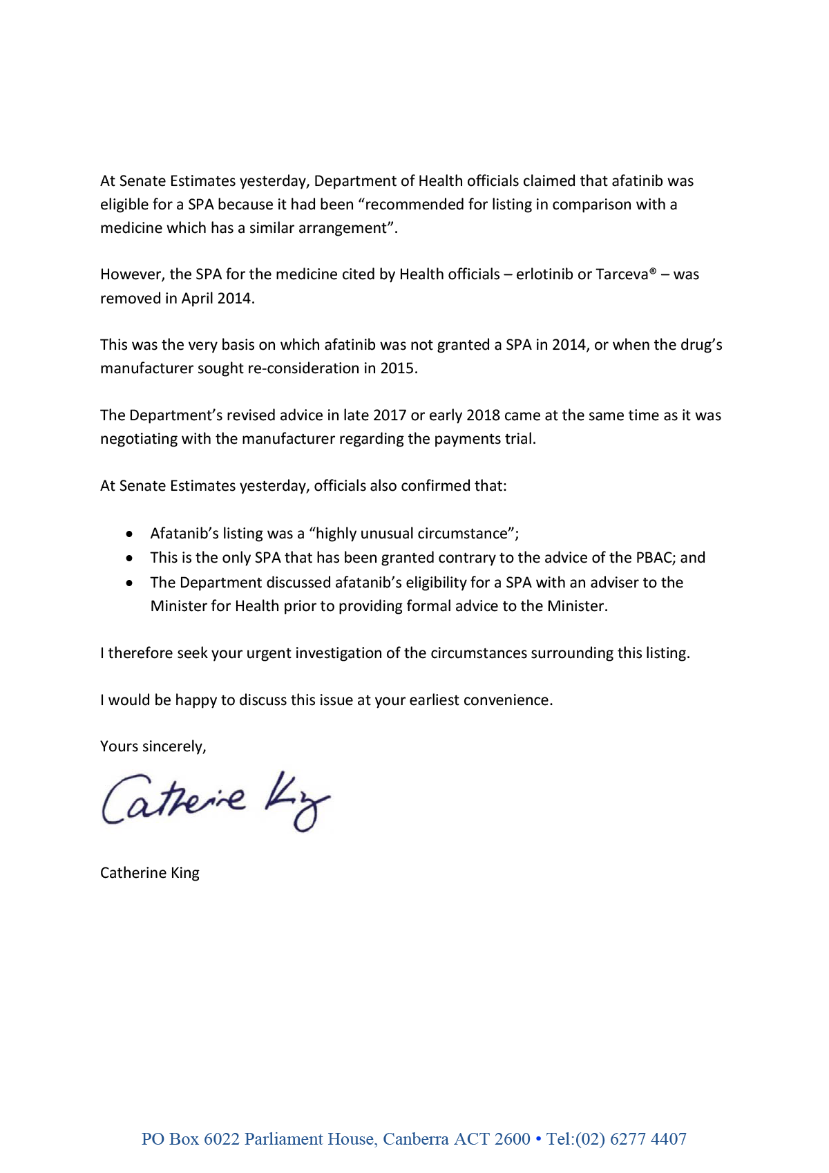 Page 2 of the Hon Catherine King MP's request for audit Page 2 of the Hon Catherine King MP's request for audit