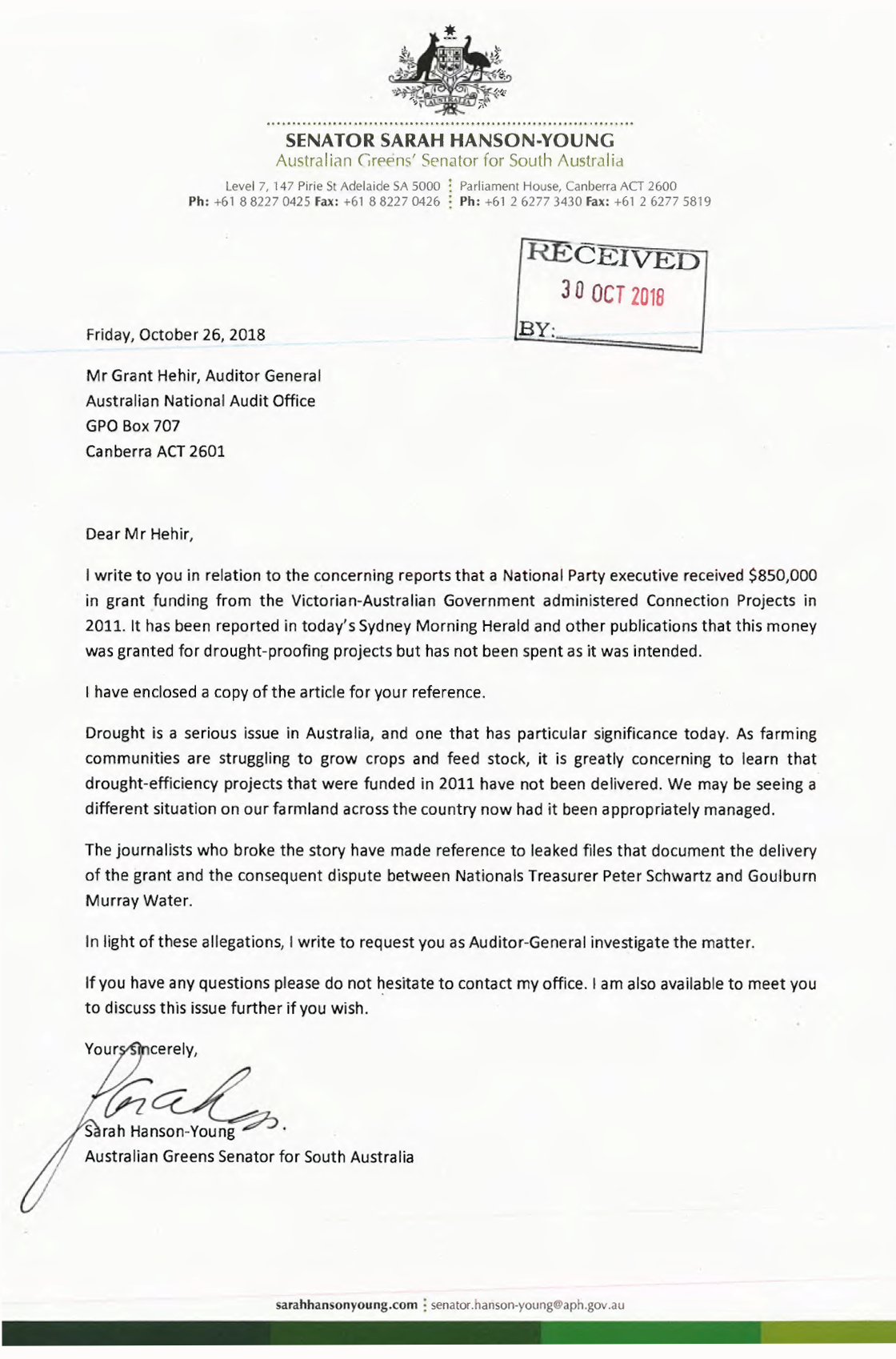 A request for audit from Senator Hanson-Young. For full text see transcript on this page. A request for audit from Senator Hanson-Young. For full text see transcript on this page.