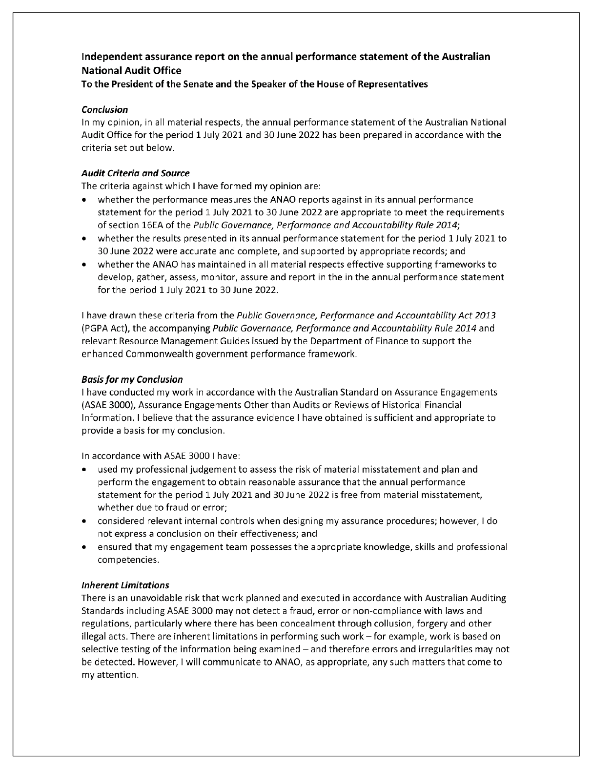 Page 1 of the statement from the external auditor. 