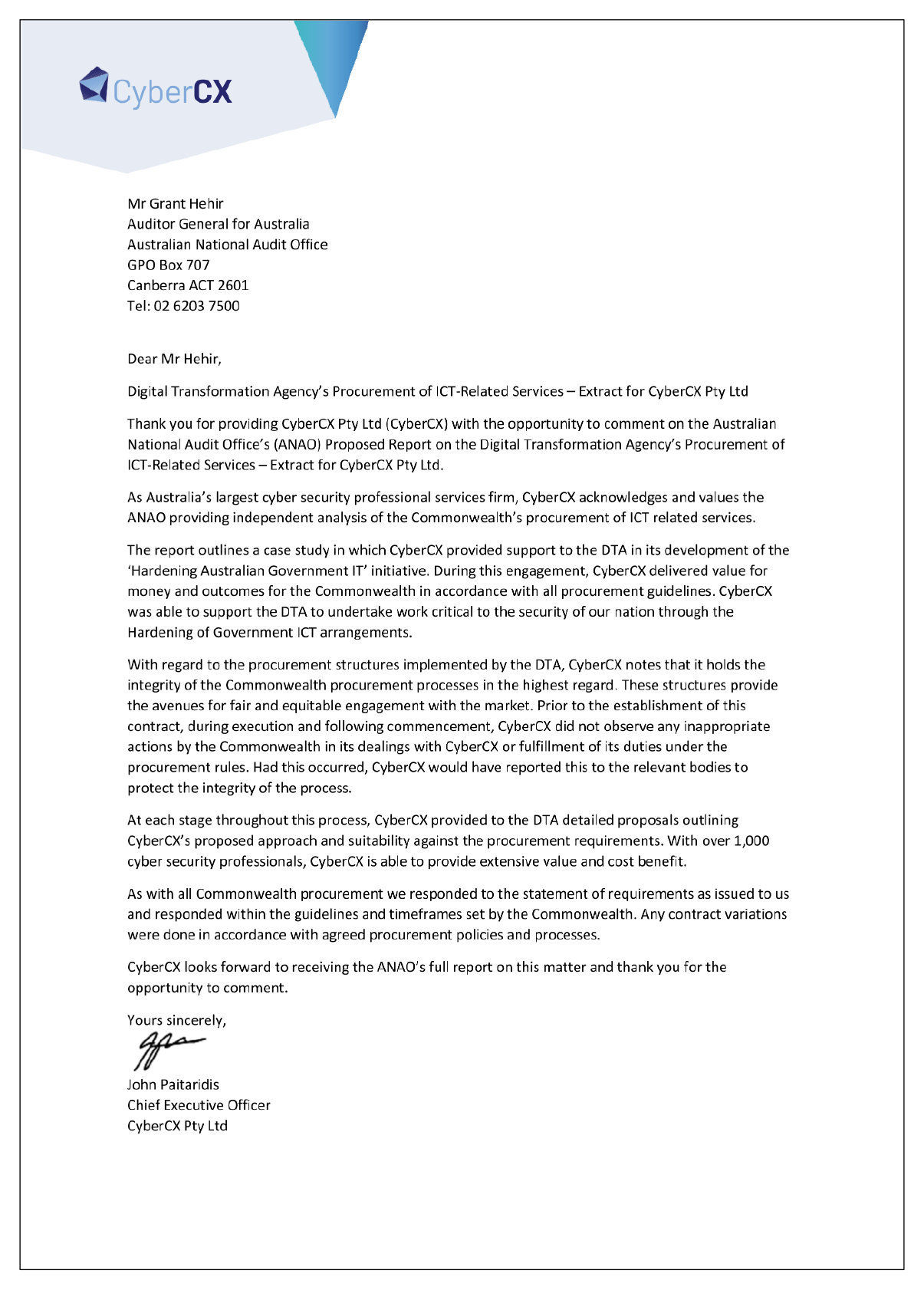 The response from CyberCX.