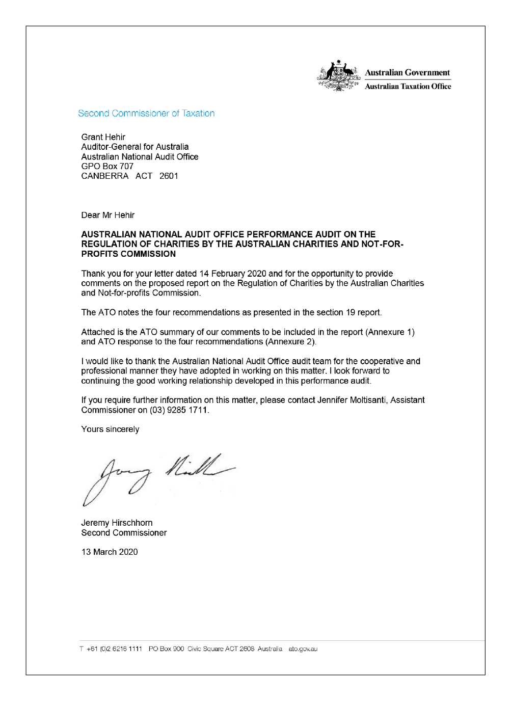 Response from the Australian Taxation Office. You can find a summary of the response in the summary and recommendations chapter of this report.