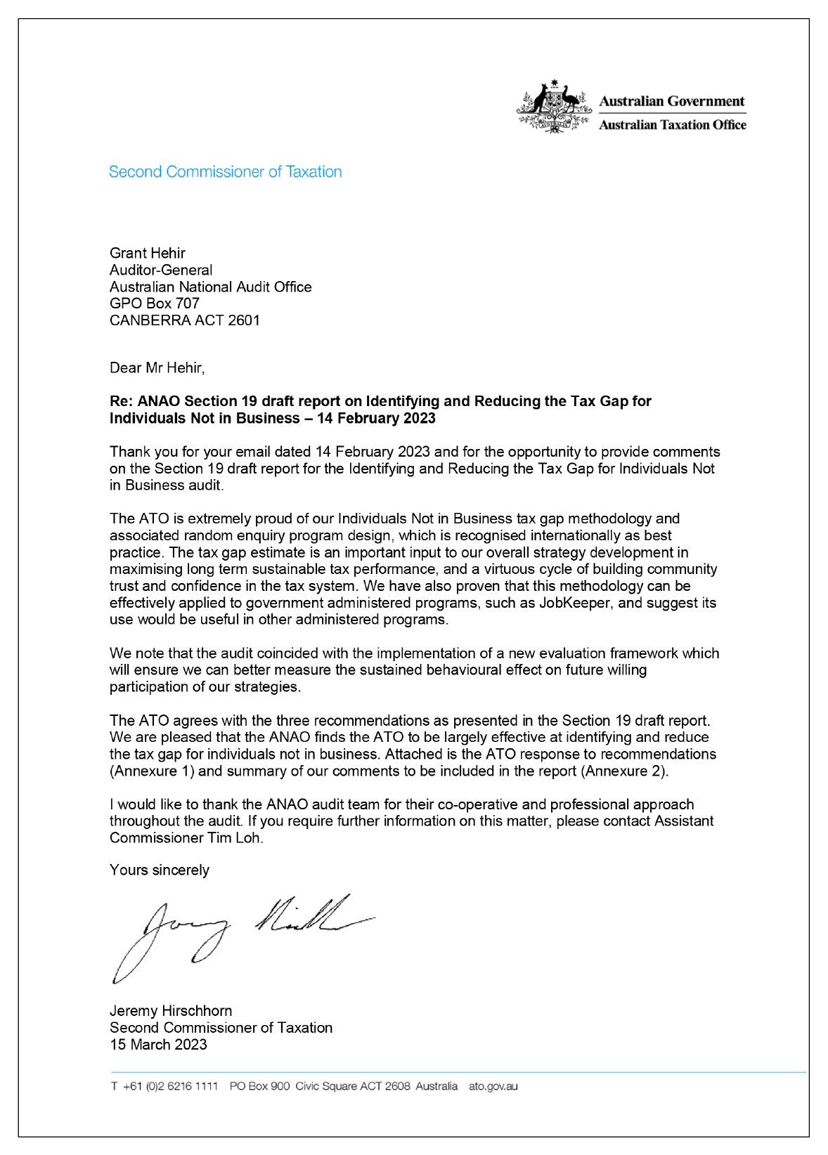 Response from the Australian Taxation Office. A summary of the response can be found in the summary and recommendations chapter.