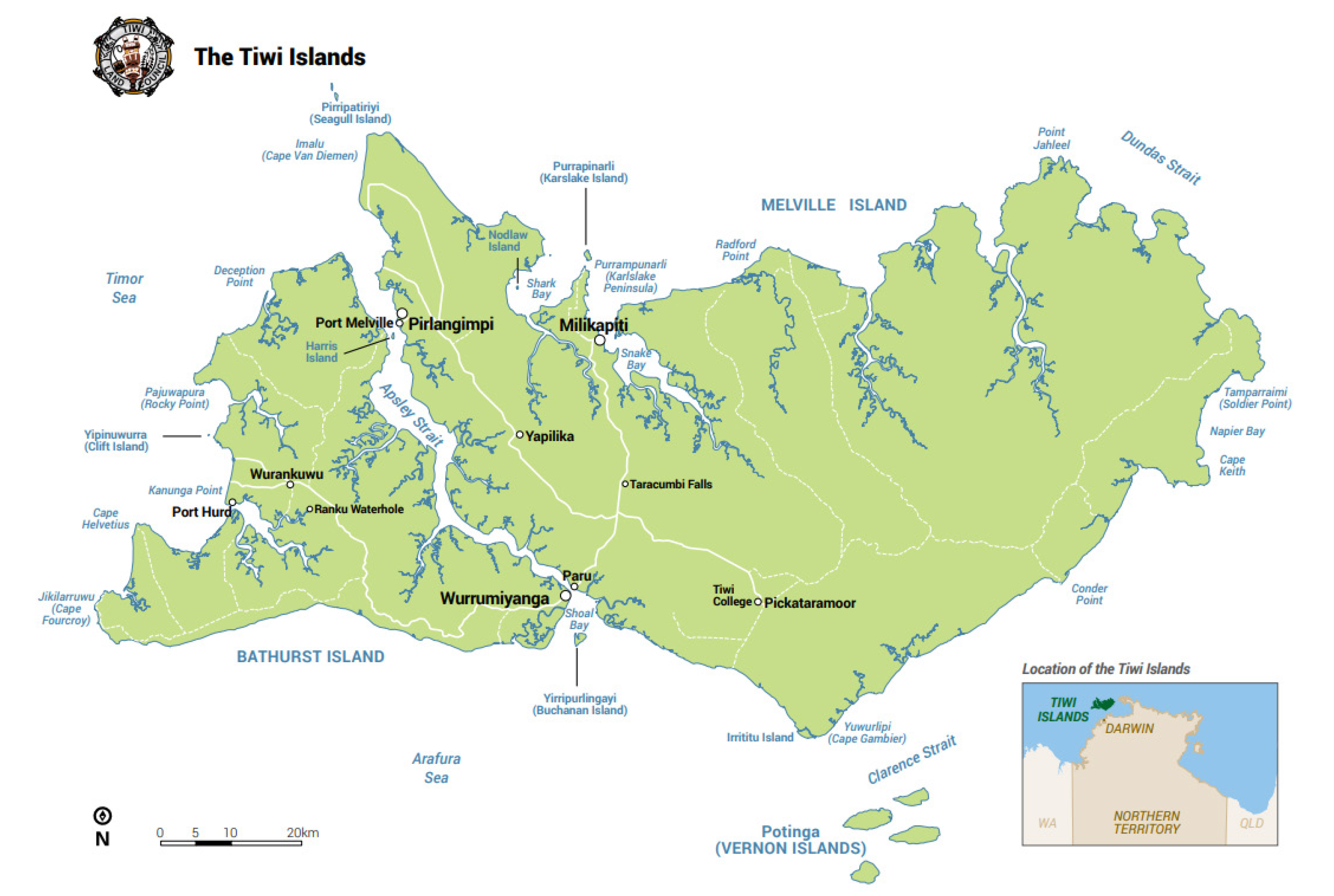 Map of the Tiw Island also showing the location of the Islands in relation to the Mainland.