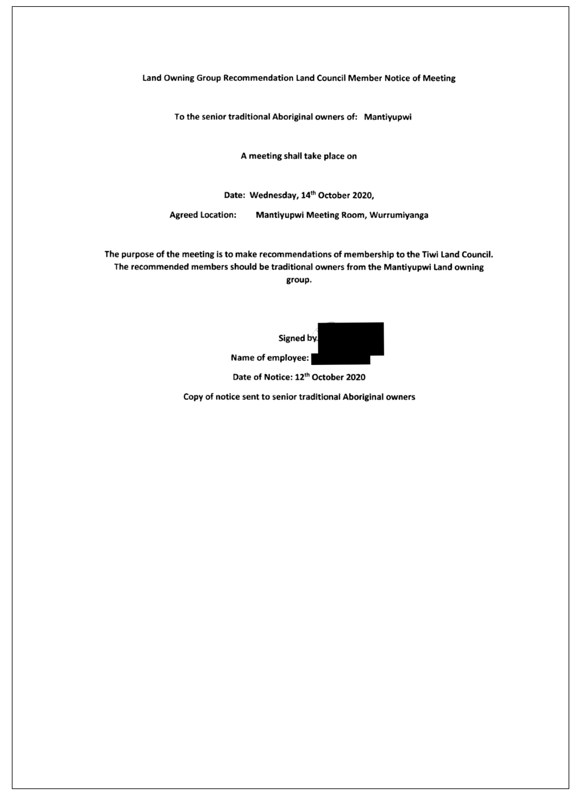Copy of a meeting notice for November 202 Council member appointments.