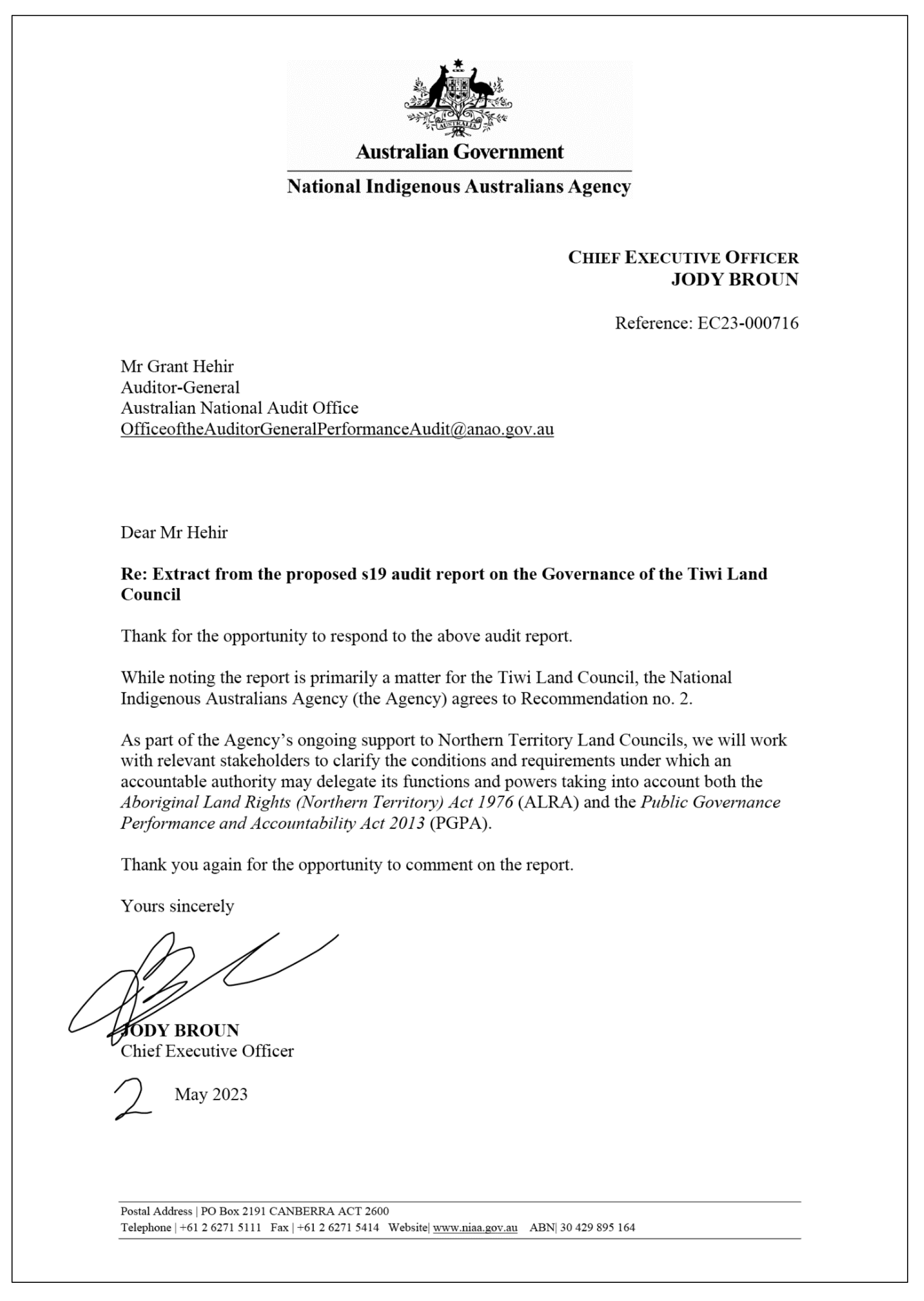 Response from the National Indigenous Australians Agency regarding the extract from this report.