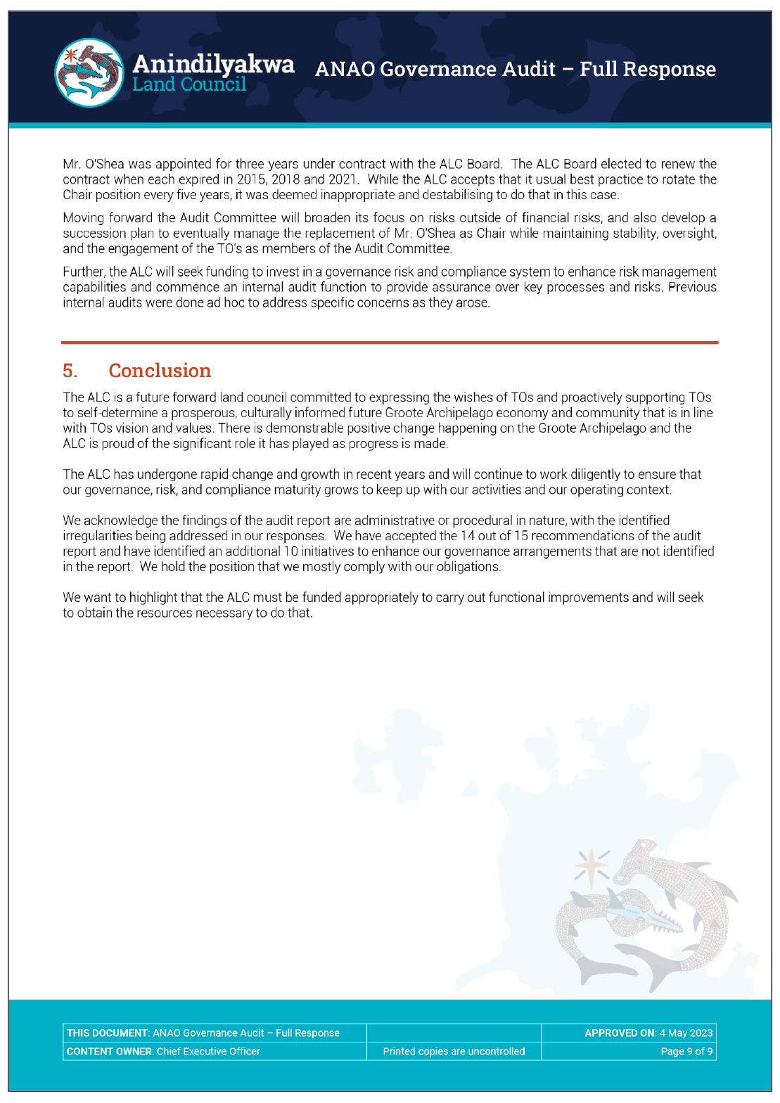 Page ten of the response from the Anindilyakwa Land Council. A summary of the response can be found in the summary and recommendations chapter.