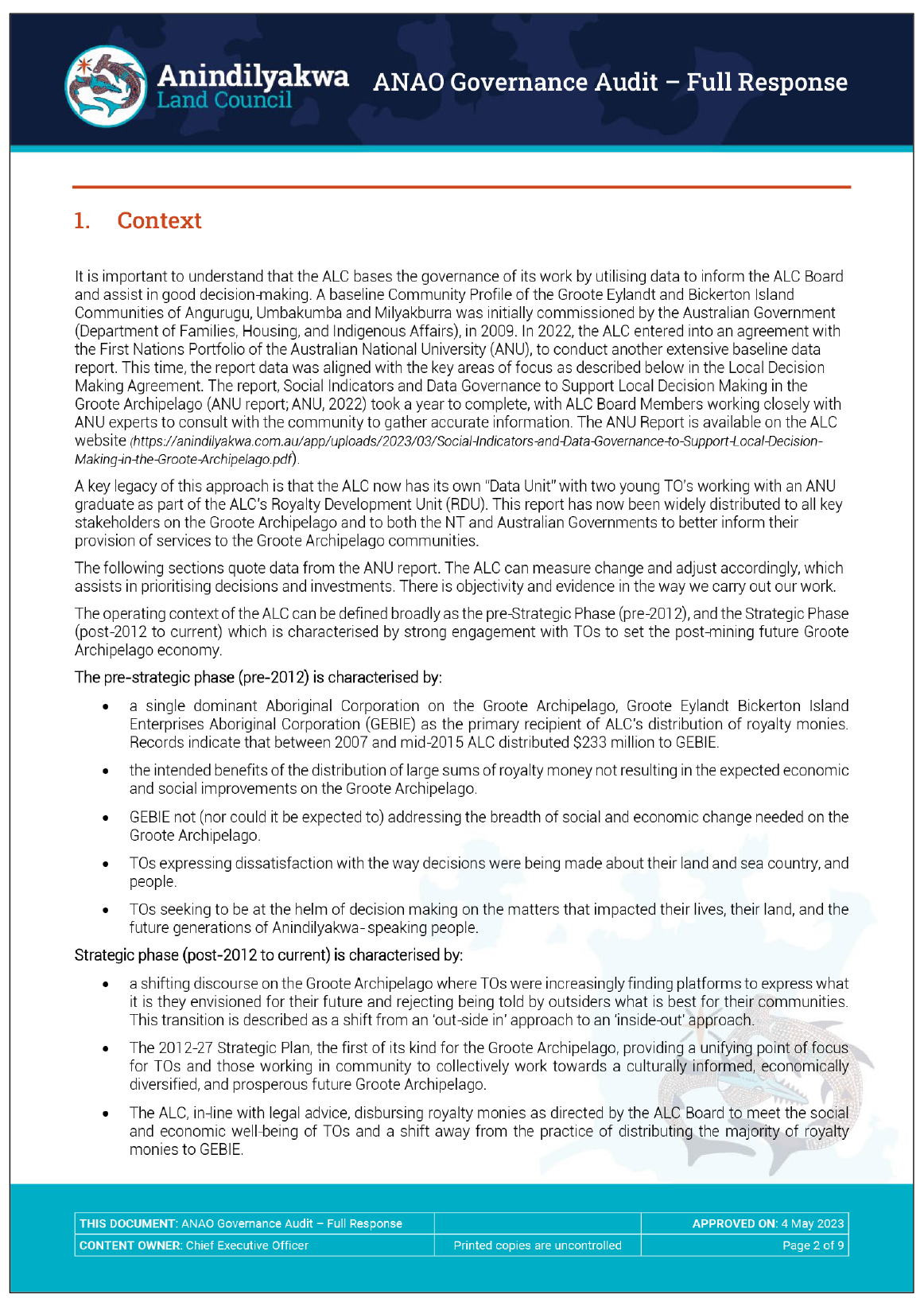 Page three of the response from the Anindilyakwa Land Council. A summary of the response can be found in the summary and recommendations chapter.