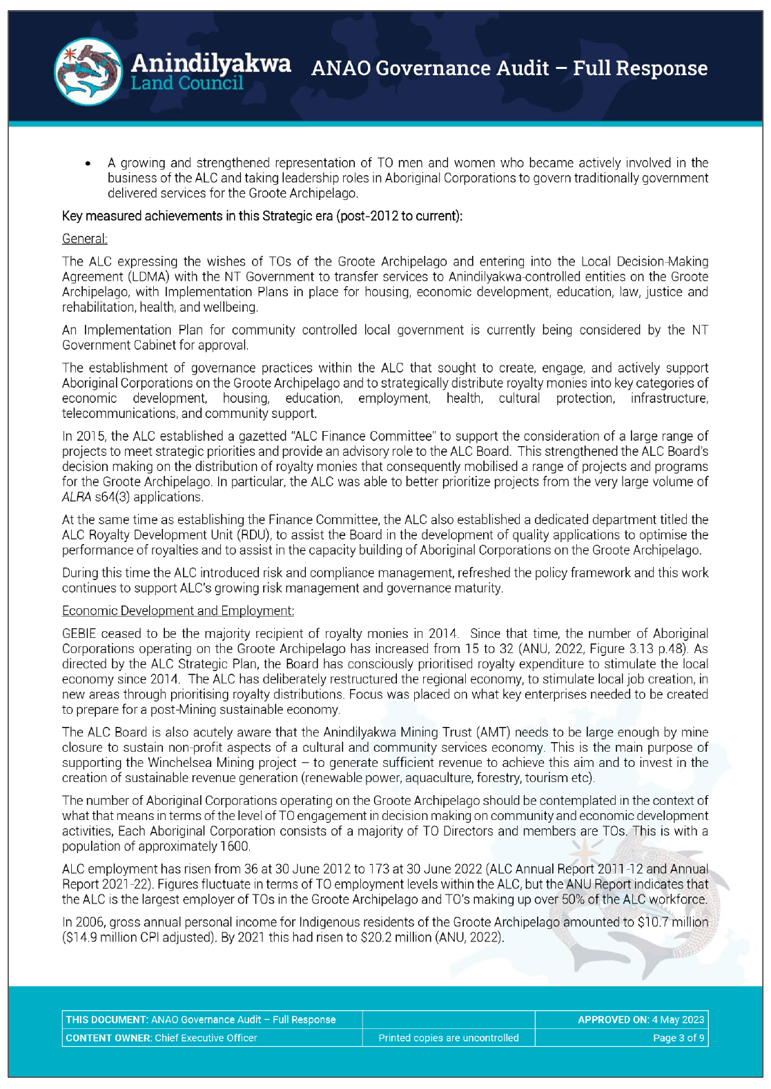 Page four of the response from the Anindilyakwa Land Council. A summary of the response can be found in the summary and recommendations chapter.