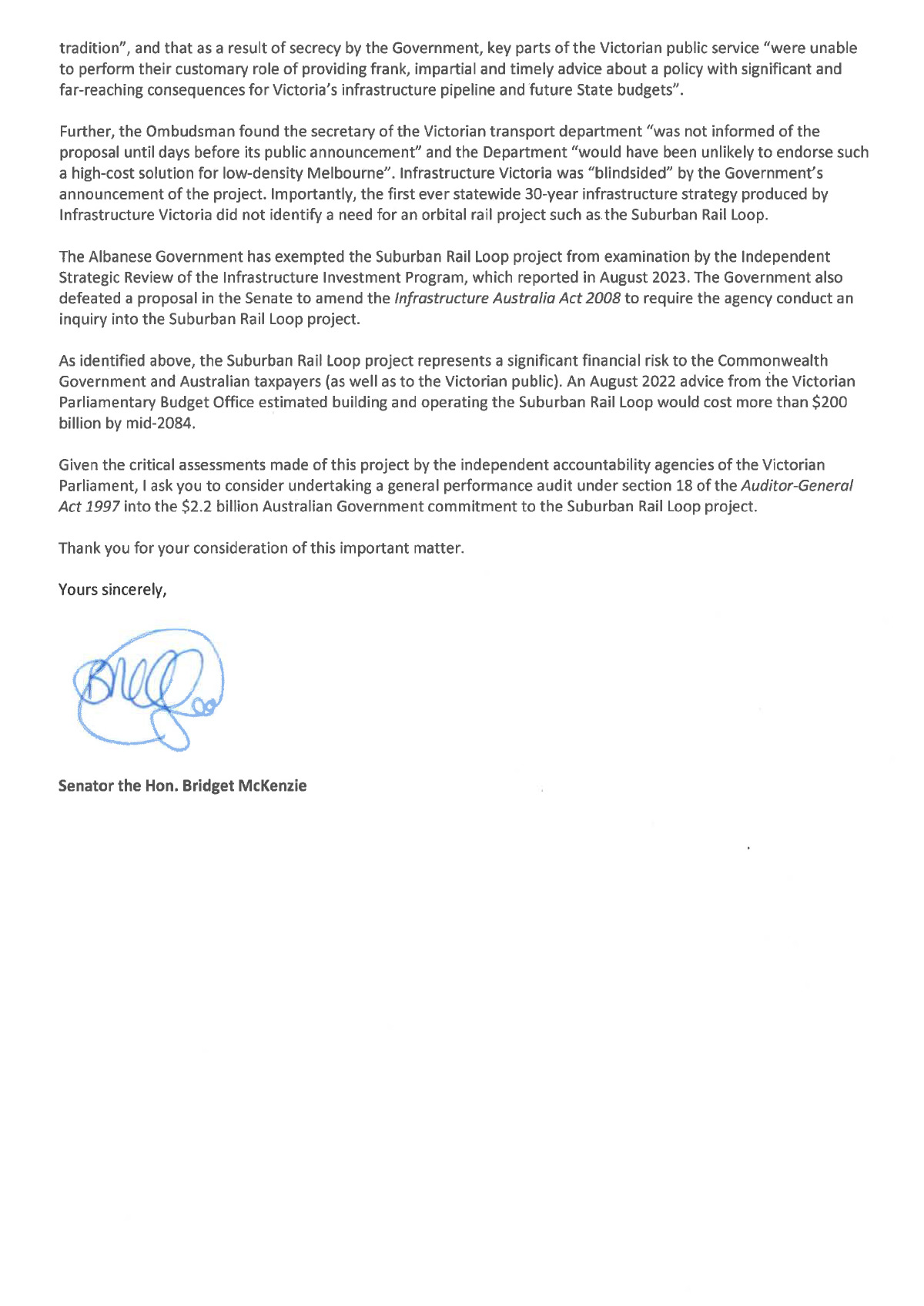 Correspondence from Senator the Hon Bridget McKenzie 22 December 2023 page 2
