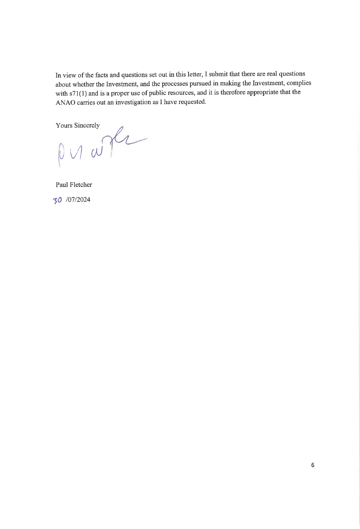 Correspondence from the Hon Paul Fletcher MP Page 6