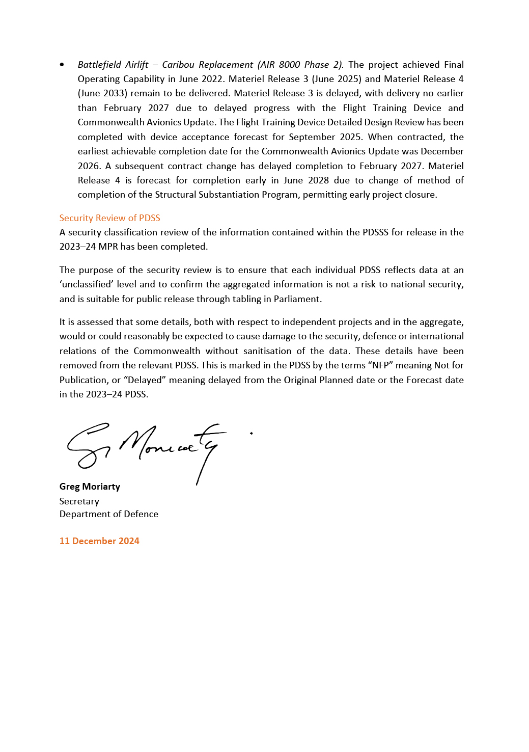 Assurance by the Secretary of Defence page 3