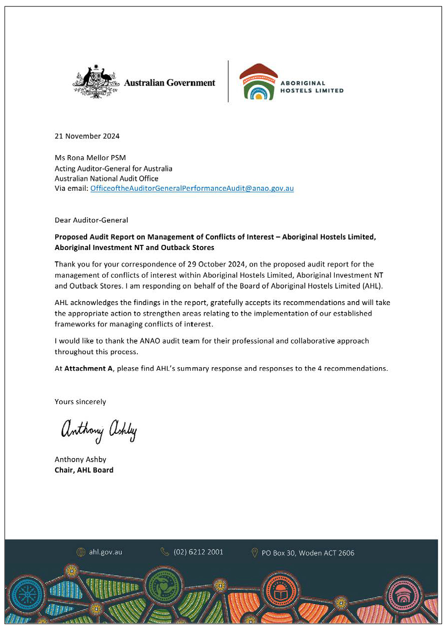 Page one of the response from the AHL. A summary of the response can be found in the summary and recommendations chapter.