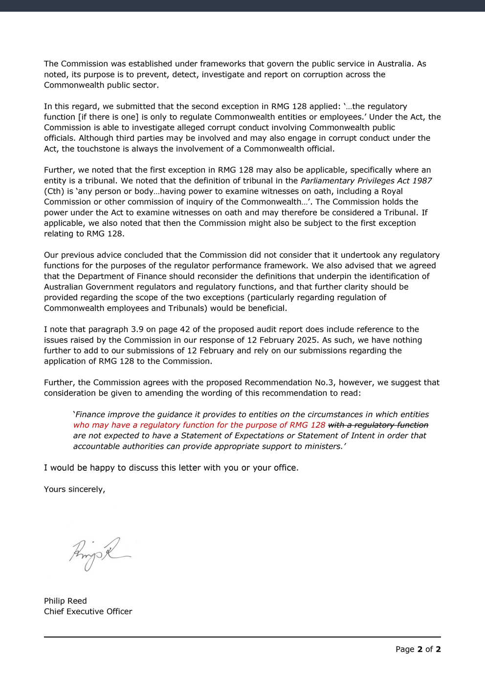 Page two of the response from NACC. A summary of the response can be found in the summary and recommendations chapter.