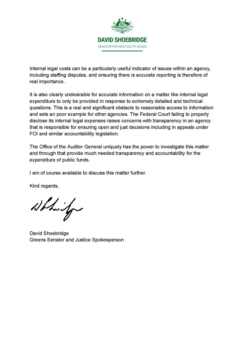 Correspondence from Senator David Shoebridge page 3