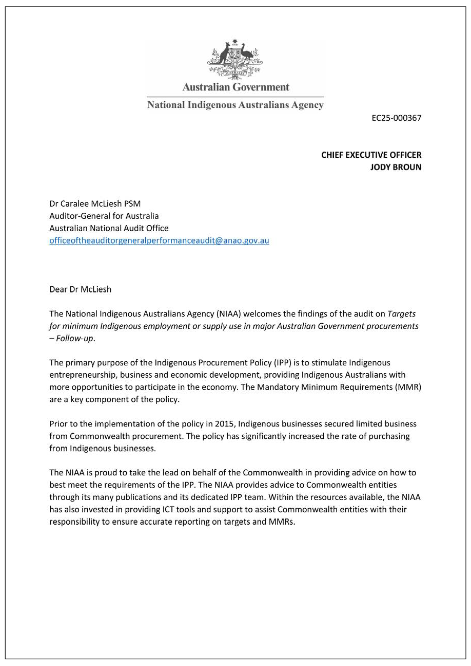 Page one of the response from NIAA. A summary of the response can be found in the summary and recommendations chapter.
