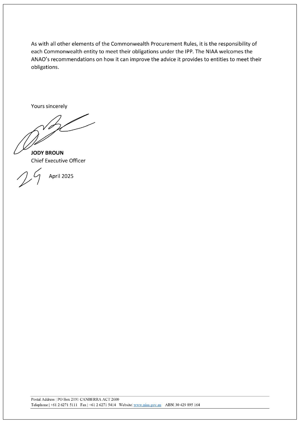 Page two of the response from NIAA. A summary of the response can be found in the summary and recommendations chapter.