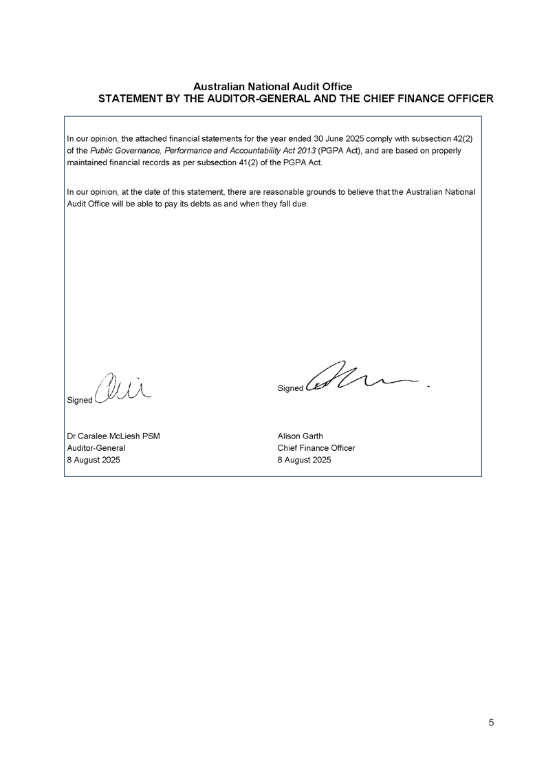Page 5 - ANAO Financial Statements for the year ended 30 June 2025