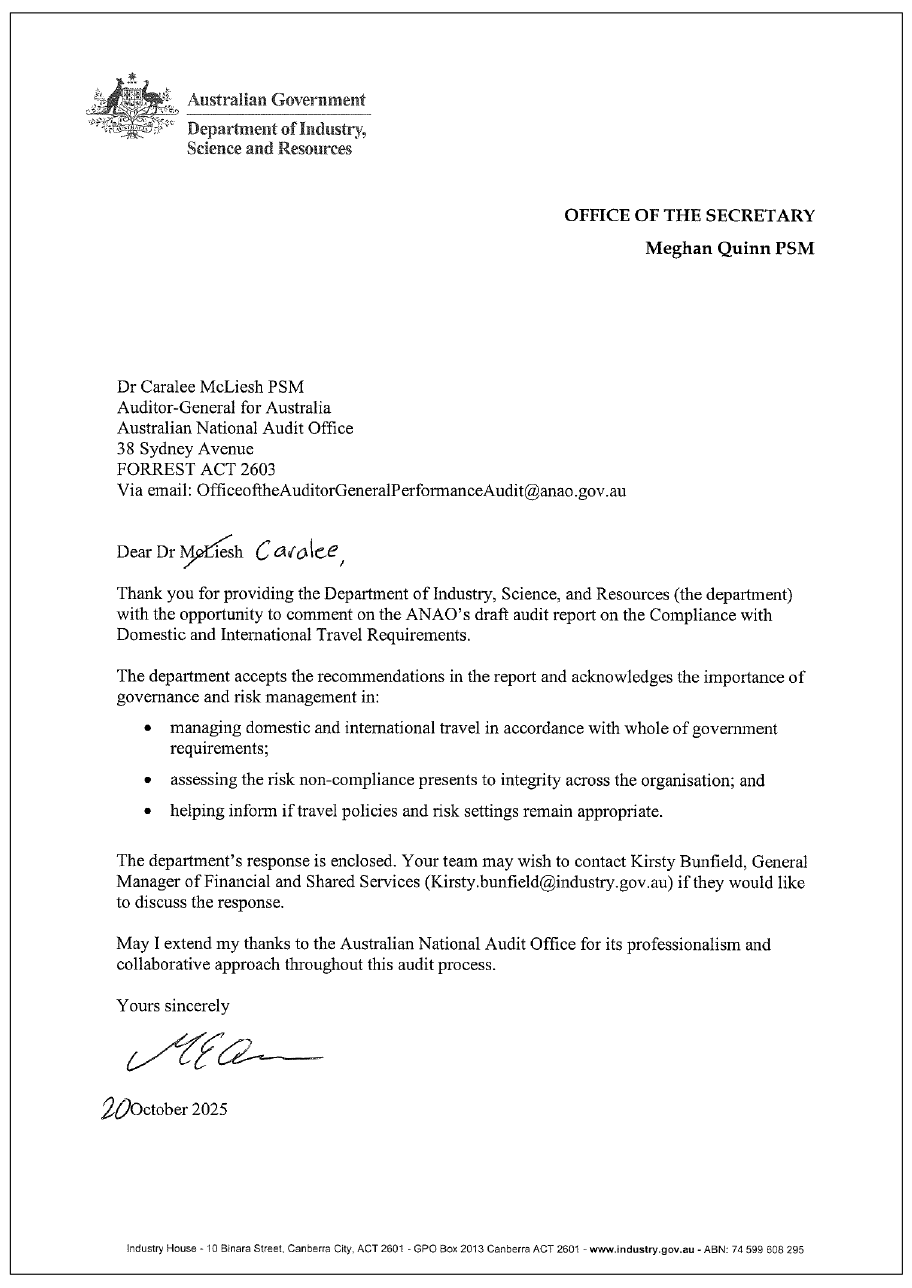 Page one of the response from the DISR. A summary of the response can be found in the summary and recommendations chapter.