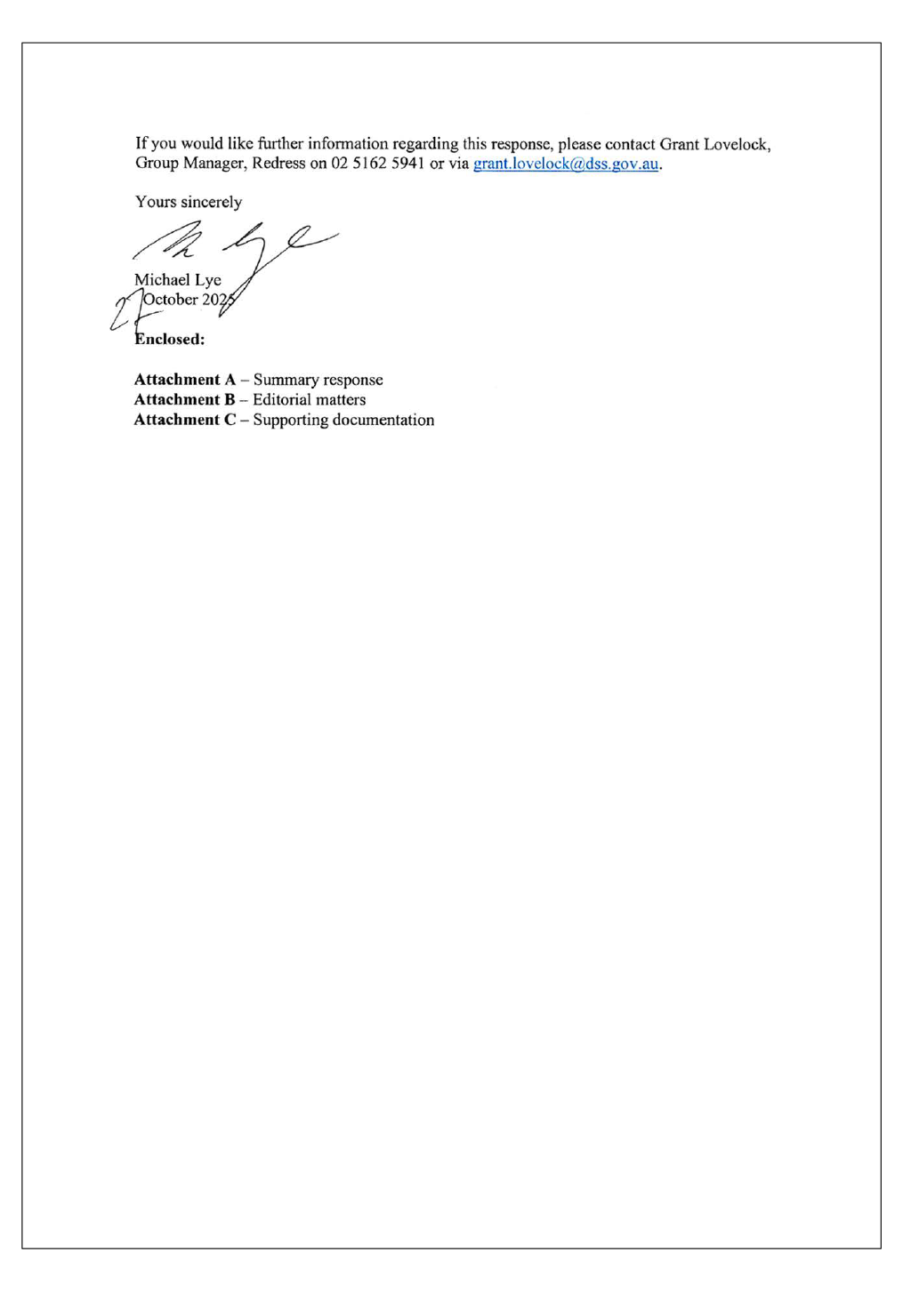 Page two of the response from the DSS. A summary of the response can be found in the summary and recommendations chapter.