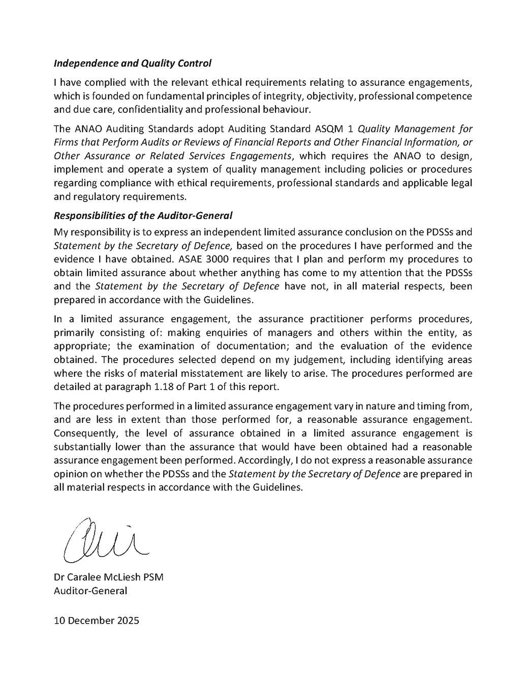 Independent Assurance Report by the Auditor-General page 5