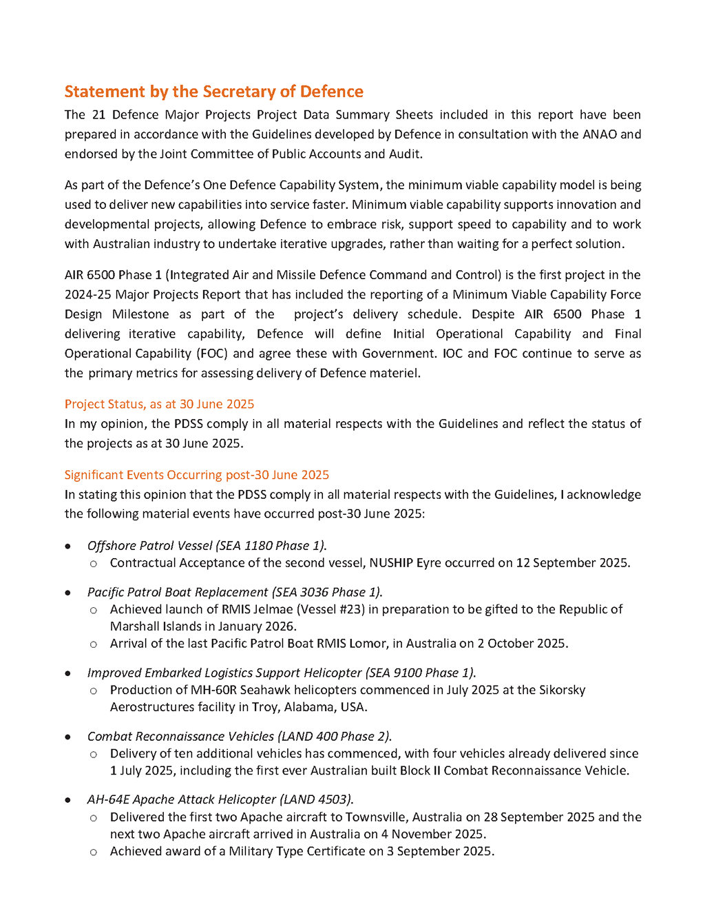 Statement by the Secretary of Defence  page 1