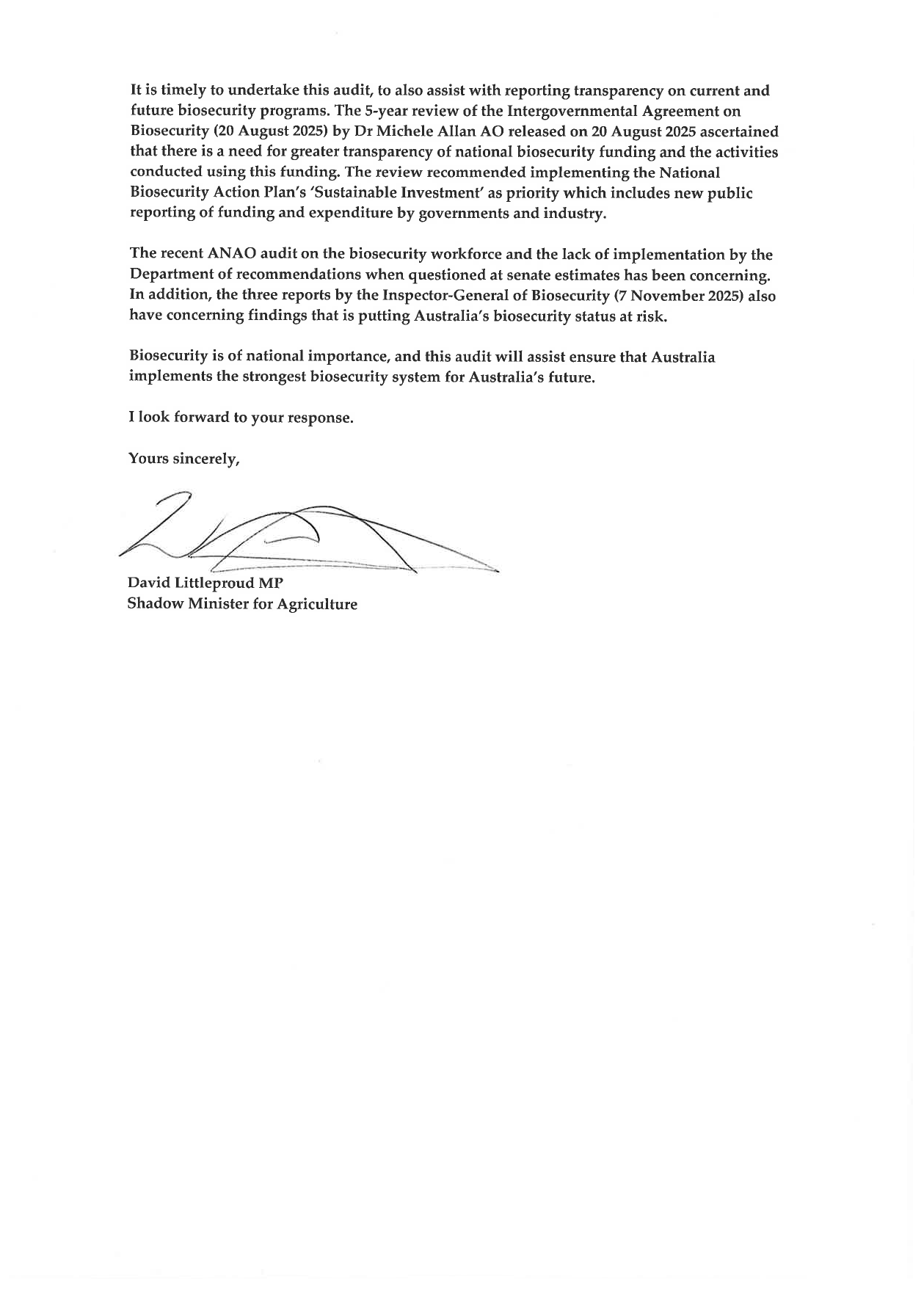 Correspondence from the Hon David Littleproud page 2