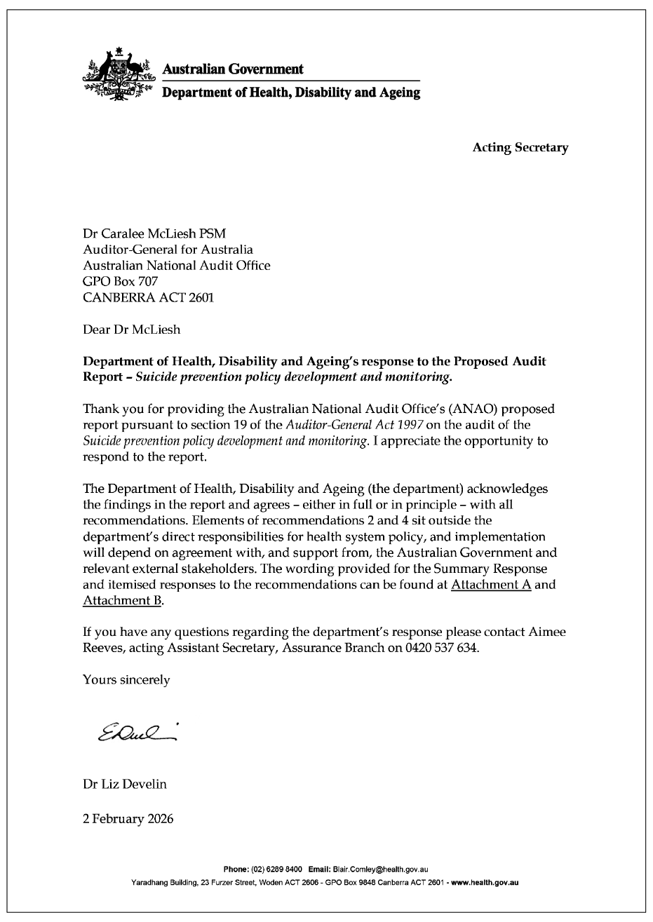 Page one of the response from DHDA. A summary of the response can be found in the summary and recommendations chapter.