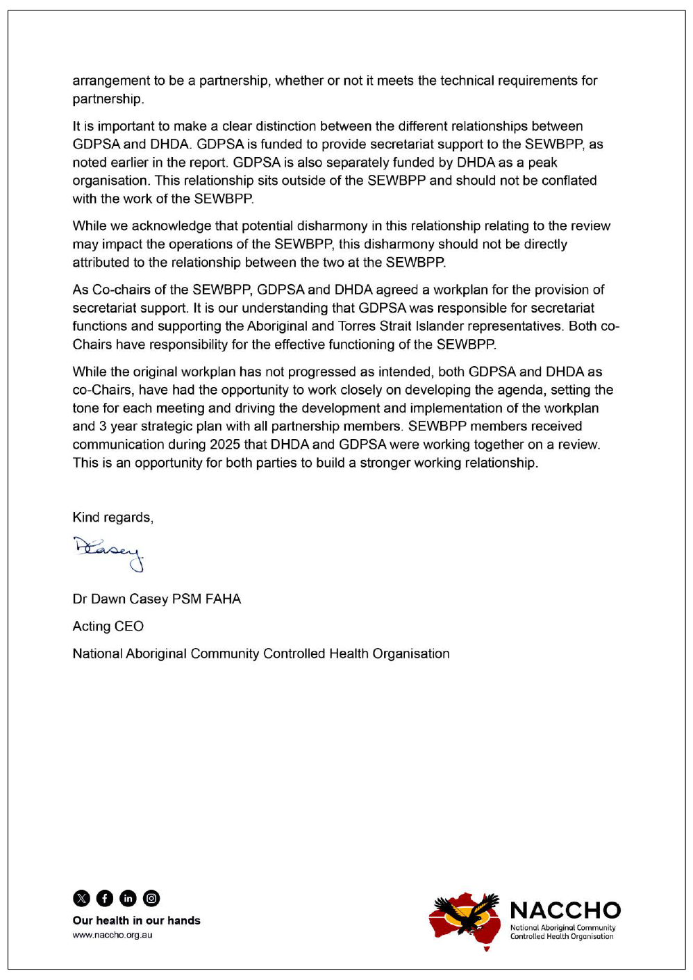 Page two of the response from NACCHO. A summary of the response can be found in the summary and recommendations chapter.