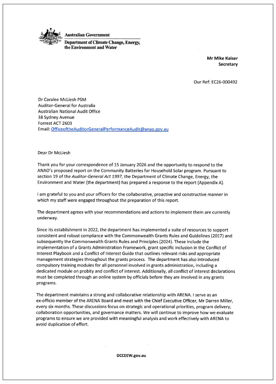 Page one of the response from DCCEEW. A summary of the response can be found in the summary and recommendations chapter.