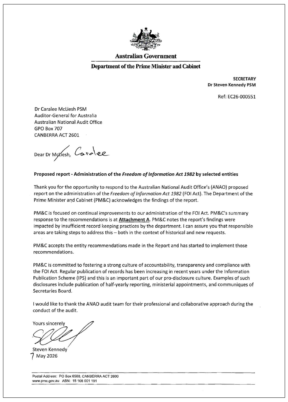 Page one of the response from PMNC. A summary of the response can be found in the summary and recommendations chapter.