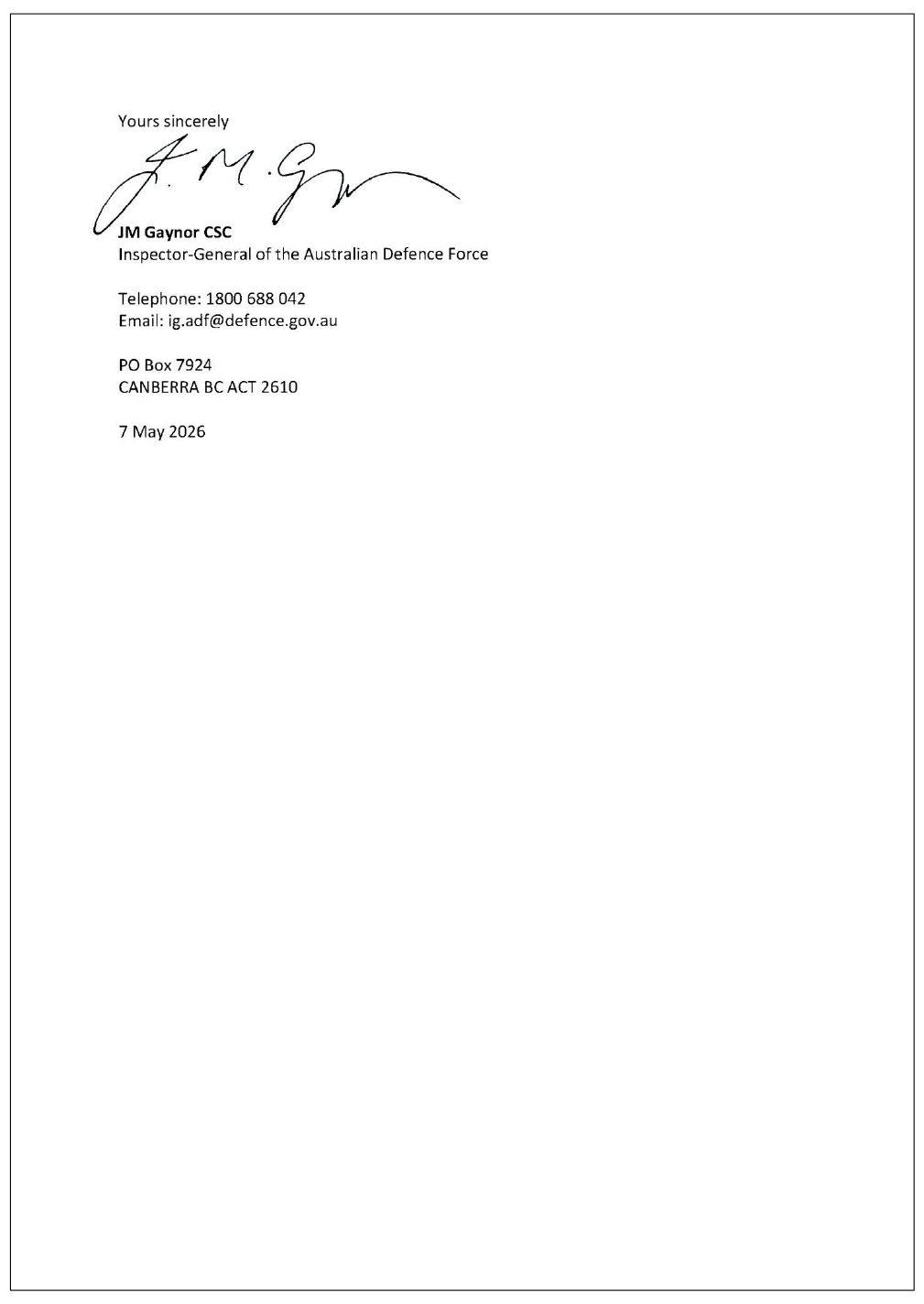 Page two of the response from ADF. A summary of the response can be found in the summary and recommendations chapter.