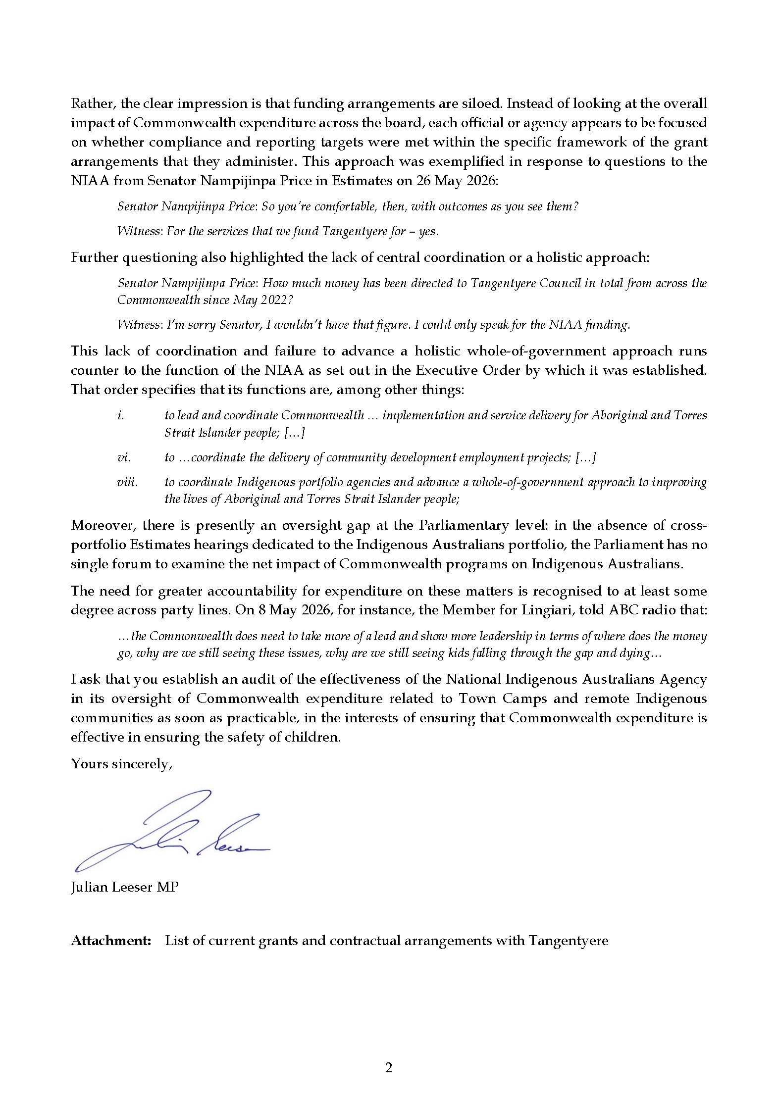 Page 2 - Correspondence from Julian Leeser MP