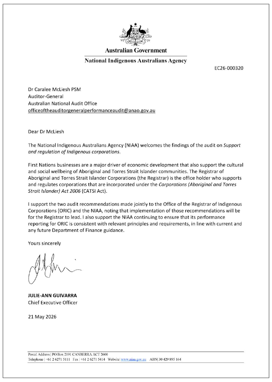 Page one of the response from NIAA. A summary of the response can be found in the summary and recommendations chapter.