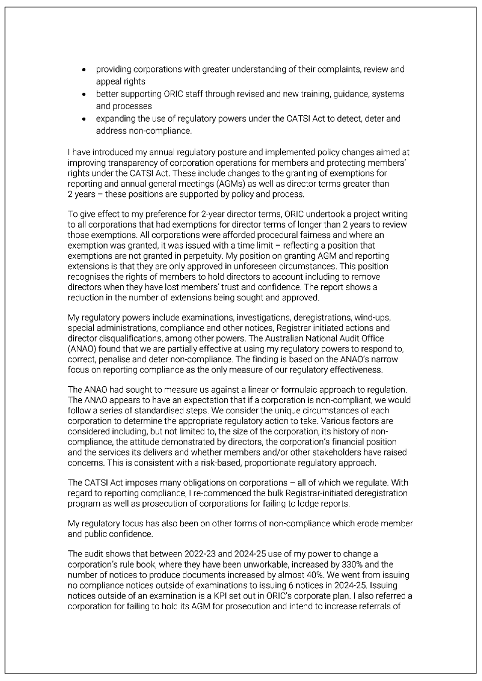 Page two of the response from ORIC. A summary of the response can be found in the summary and recommendations chapter.