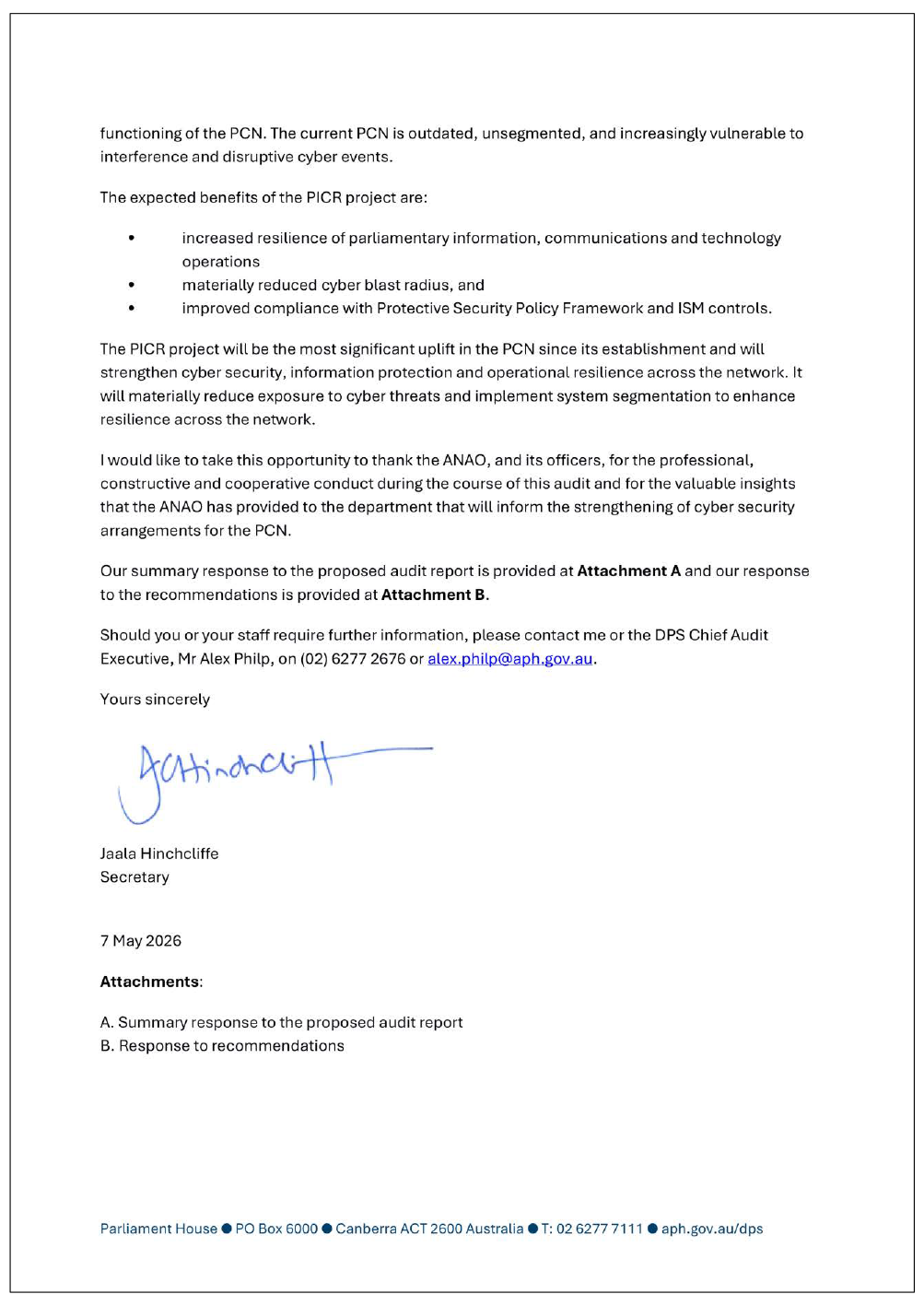 Page two of the response from DPS. A summary of the response can be found in the summary and recommendations chapter.