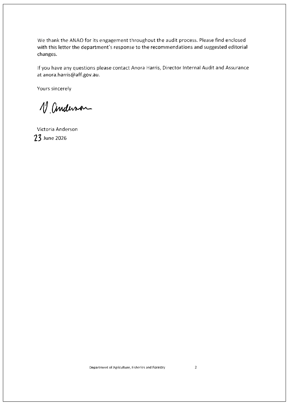 Page two of the response from the DAFF. A summary of the response can be found in the summary and recommendations chapter.