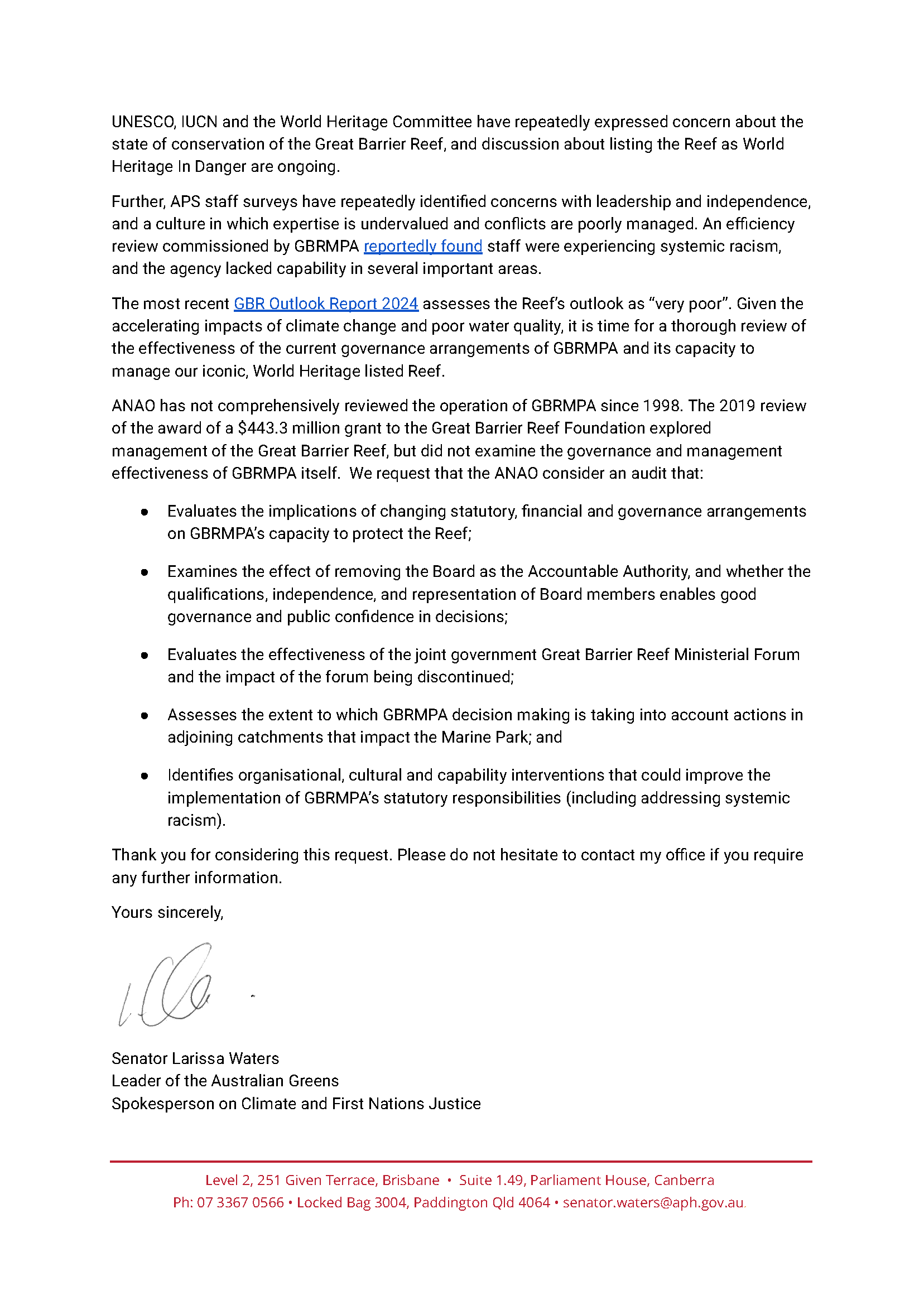Correspondence from Senator Larissa Waters - page 2