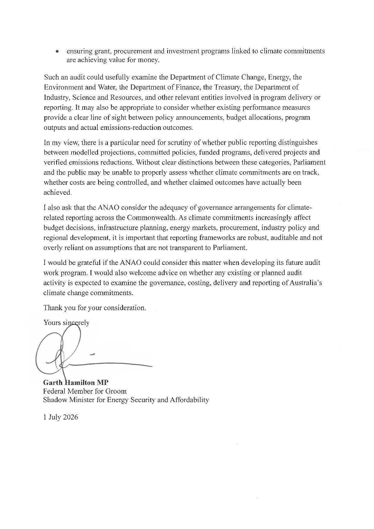 Correspondence from Garth Hamilton MP page 2