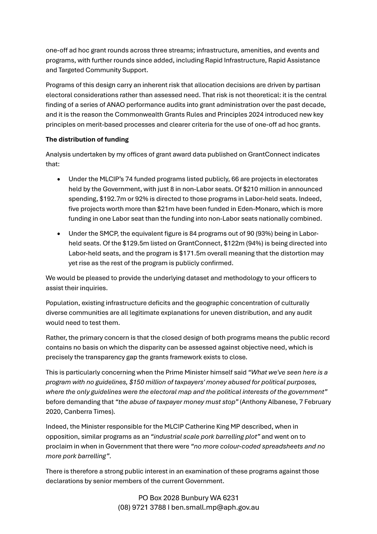 Correspondence from Mr Ben Small MP page 2