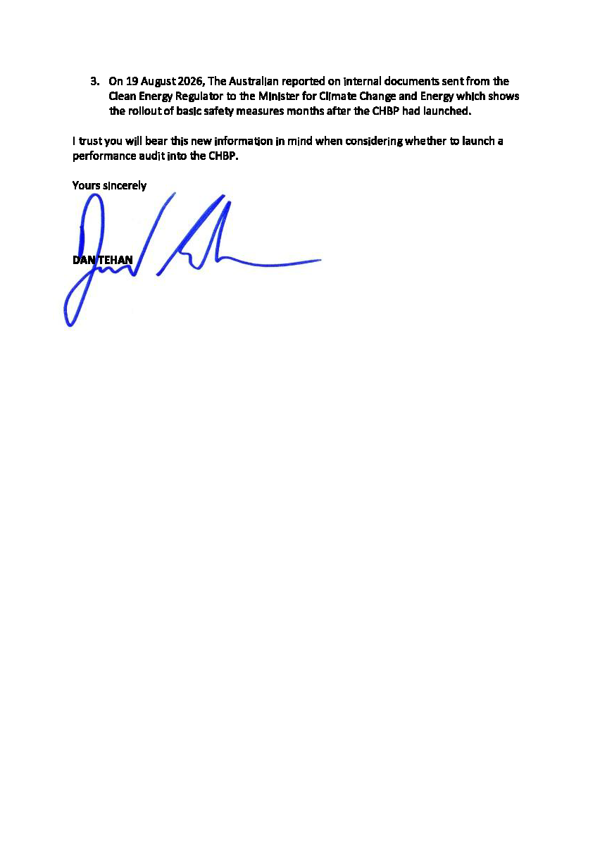 Follow-up correspondence from the Hon Dan Tehan MP page 2