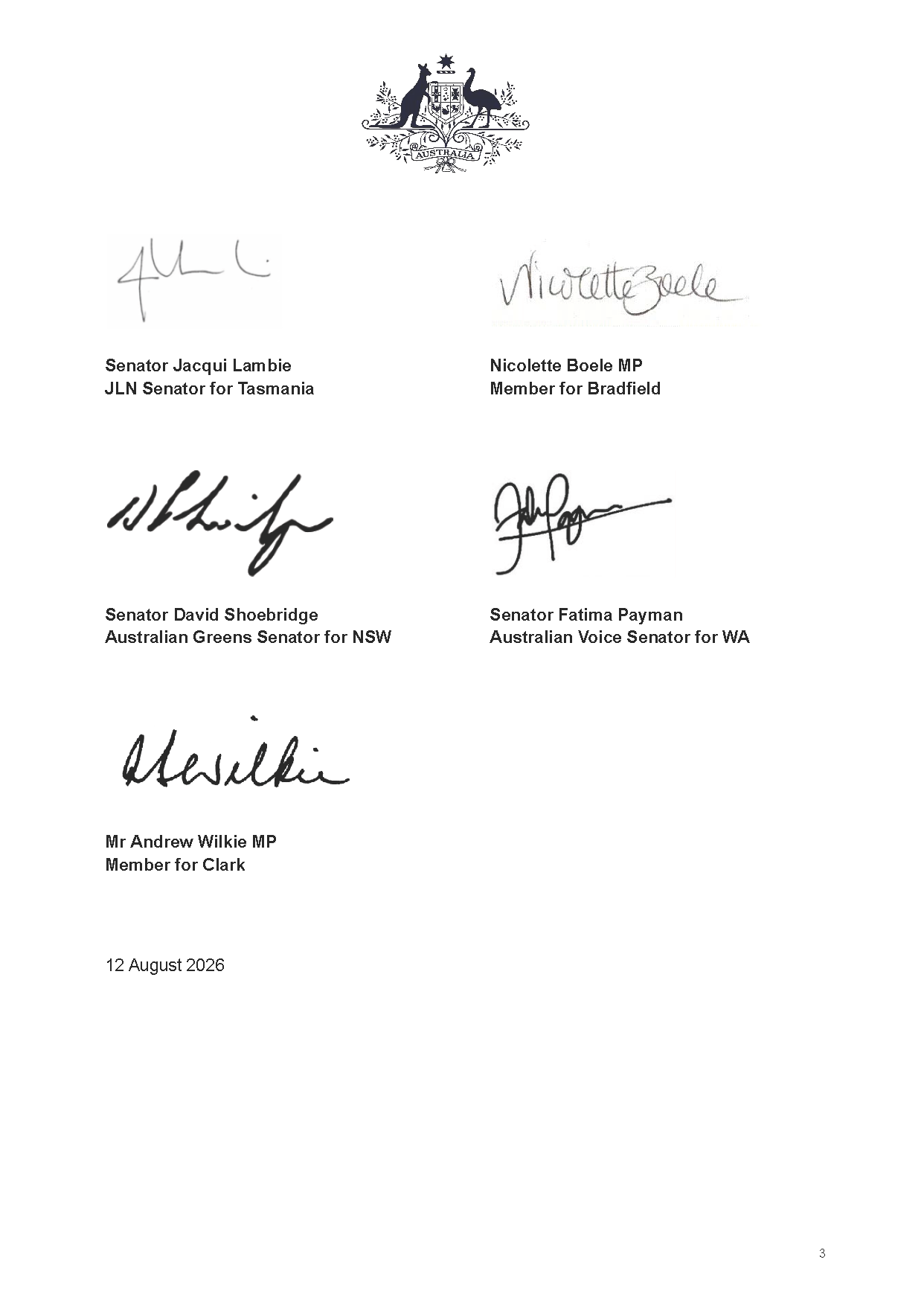 Correspondence from the office of Senator David Pocock page 3
