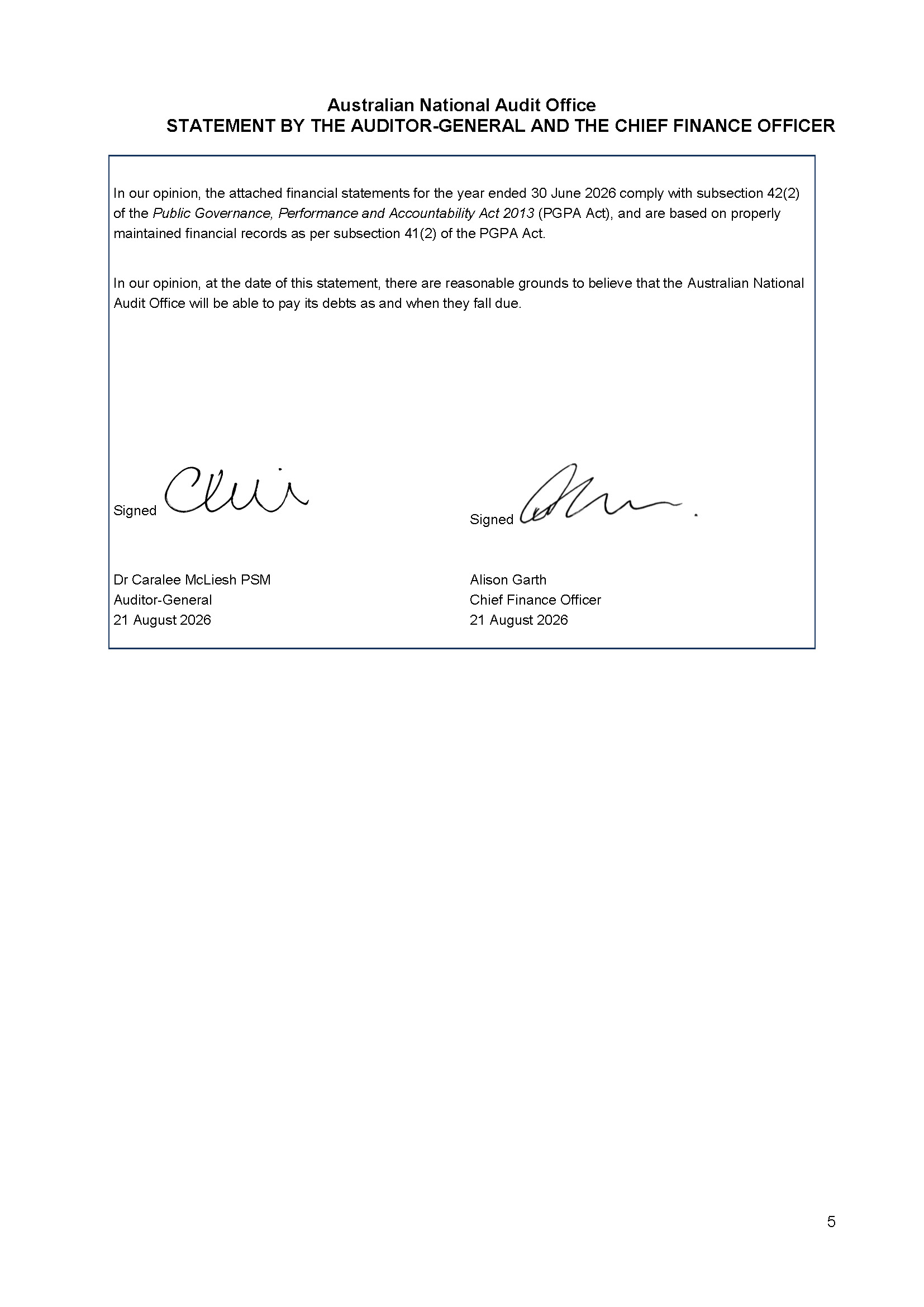 ANAO Independent Auditor’s report page 5
