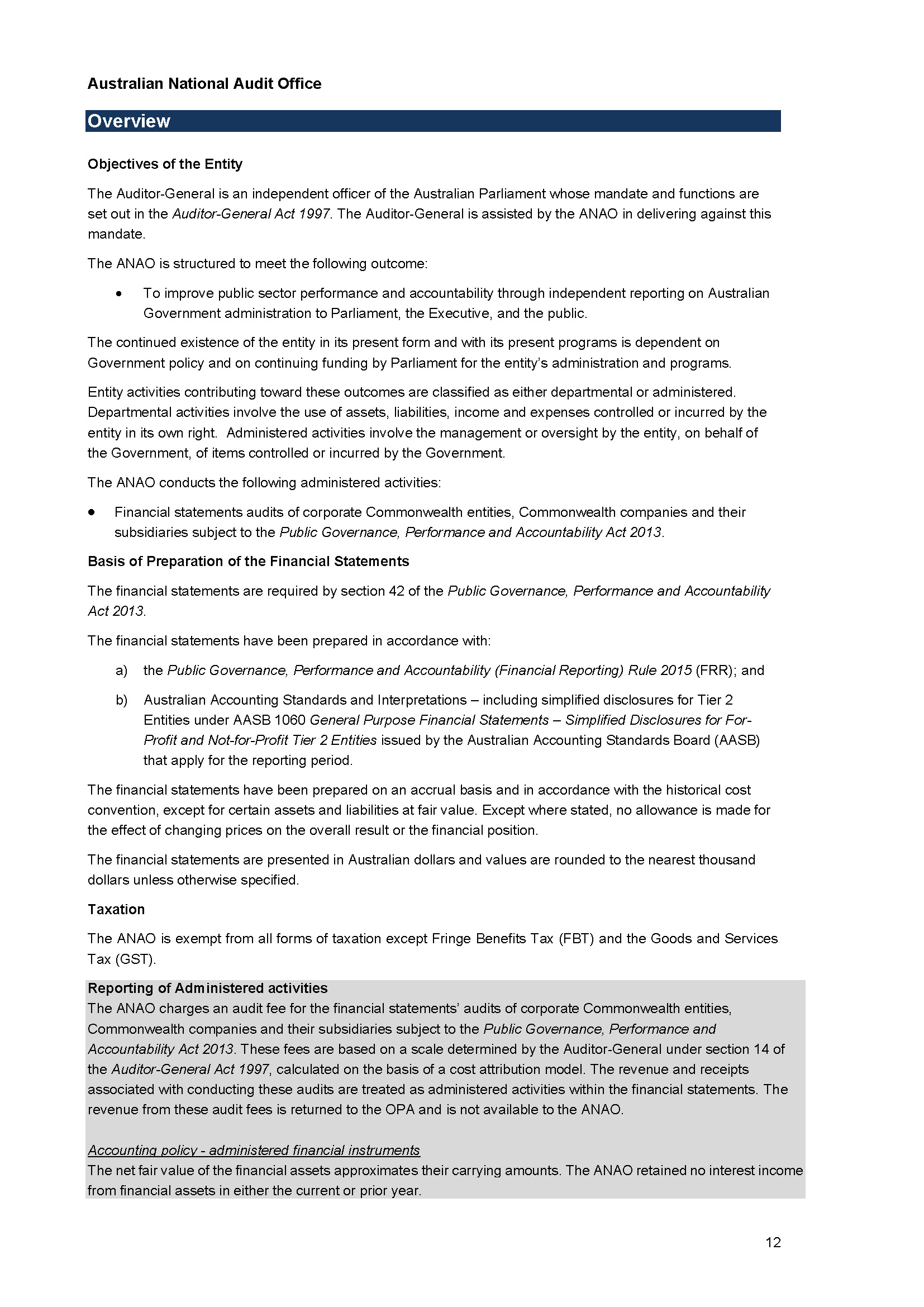 ANAO Independent Auditor’s report page 12