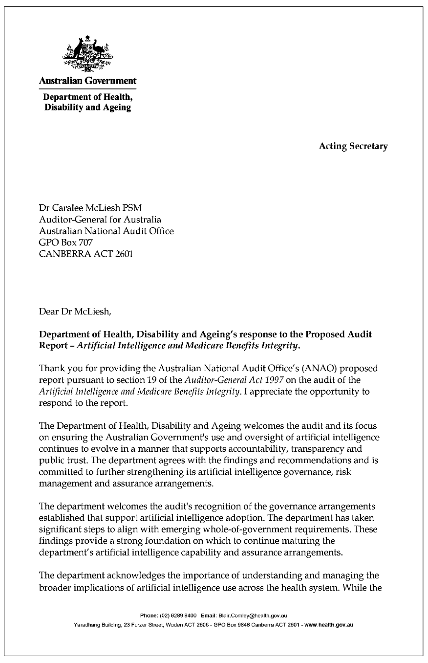 Page one of the response from the DHDA. A summary of the response can be found in the summary and recommendations chapter.