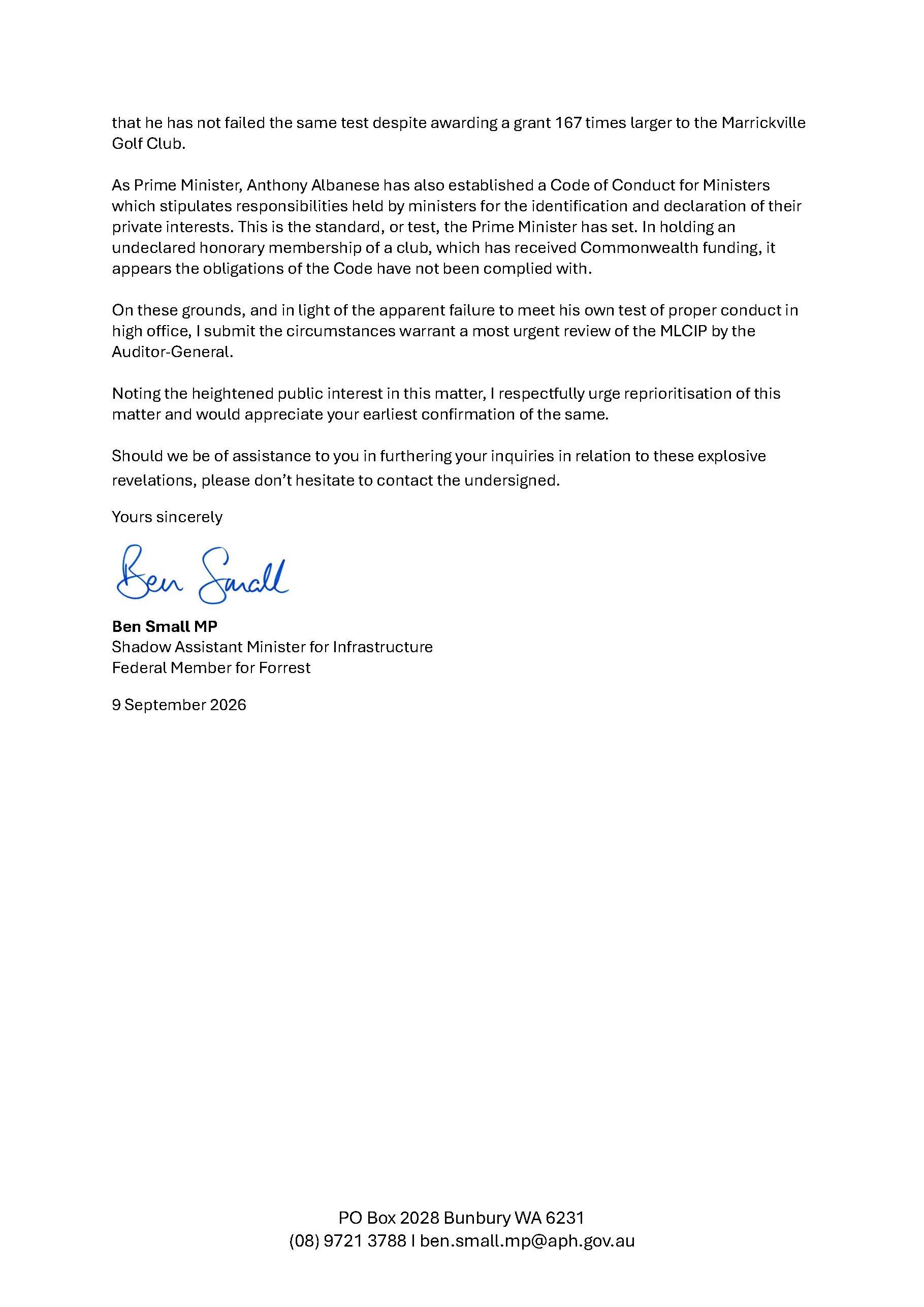 Follow-up correspondence from Mr Ben Small MP page 3