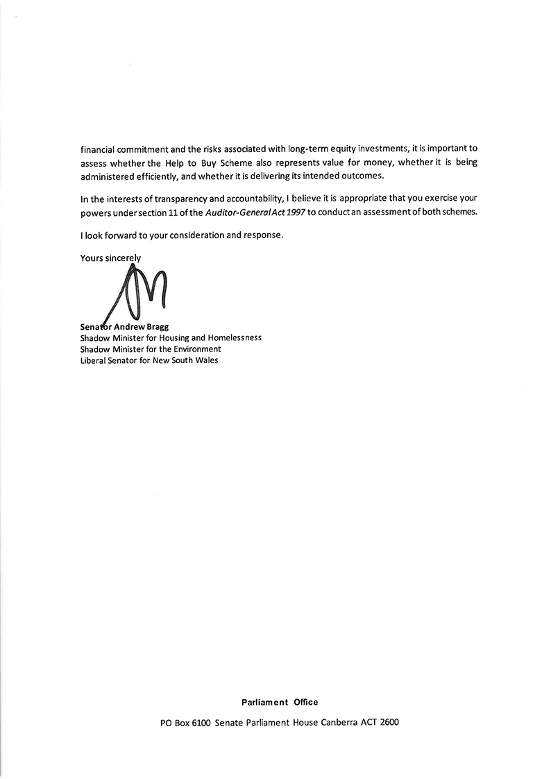 Correspondence from Senator Andrew Bragg page 2
