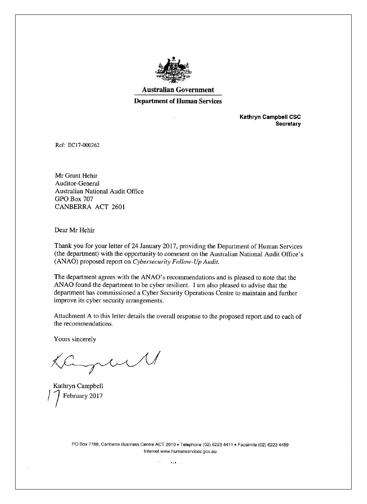 DHS response letter