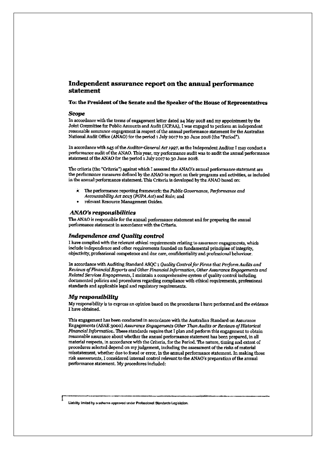 Independent assurance report on the annual performance statement Independent assurance report on the annual performance statement