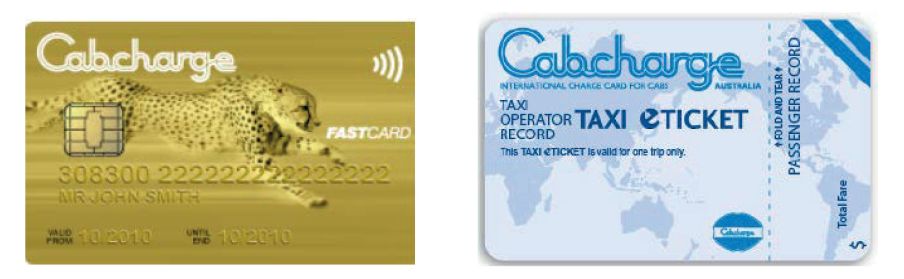 What Cabcharge Fastcards and eTickets look like