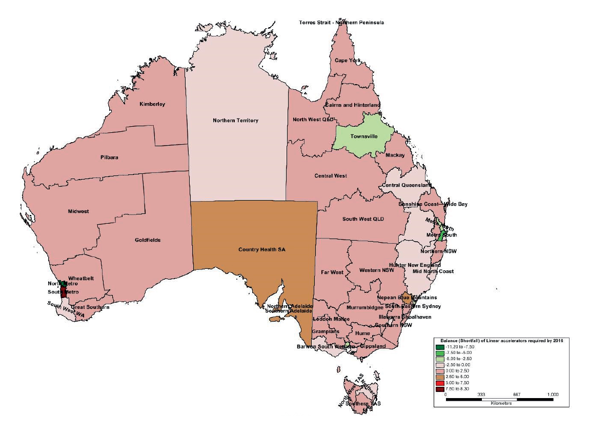 Health projected areas of need by Health Planning Region as at 2016